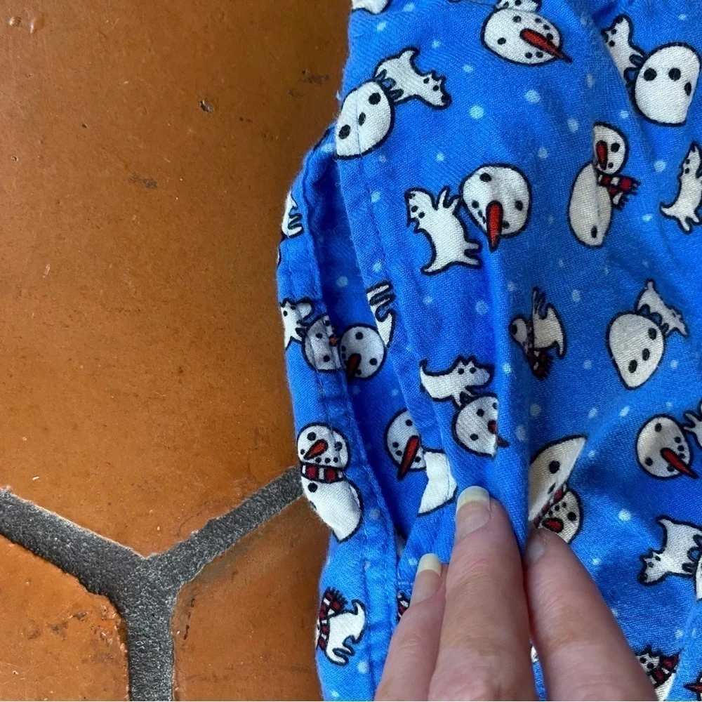 Womans XL (18-20) Lands End Blue Snowman Holiday Pajamas Set Pants Top Flannel